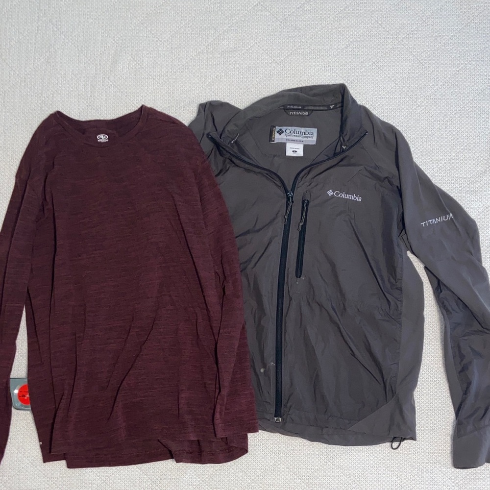 Columbia Titanium Gray Jacket and Burgundy Sweater